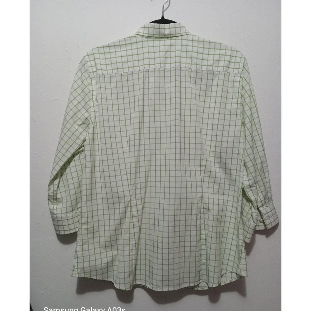 Lands' End Women's Green Plaid 3/4 Sleeve Button Down Shirt Career Casual - Picture 2 of 6